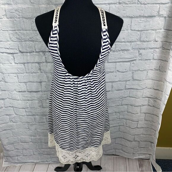 Hazel 100% cotton striped dress with lace size medium women - Picture 13 of 13
